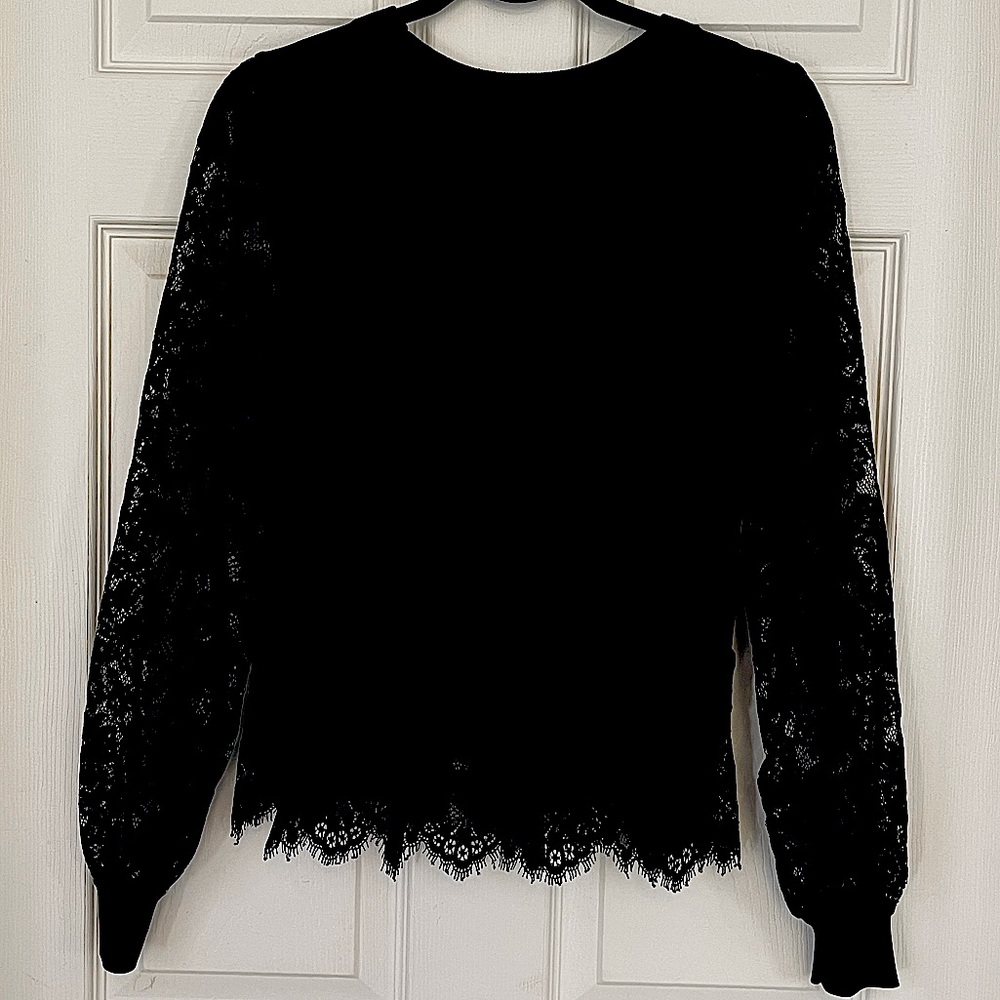 NWOT- Express Lace Sleeve Blouse BLACK PEPLUM sheer sleeve